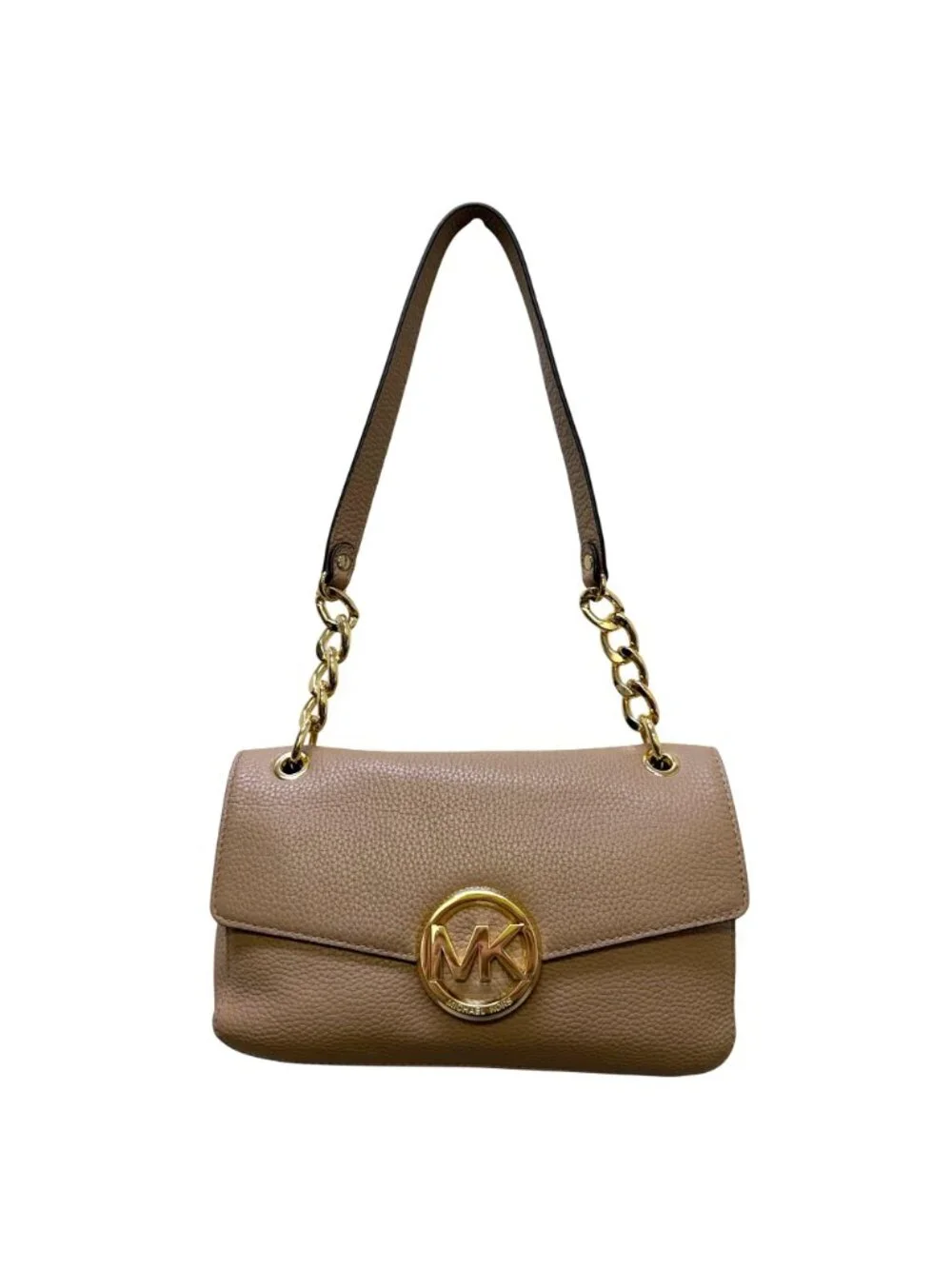 Michael Kors Pebbled Leather Shoulder Bag Tan With Gold Chain Strap